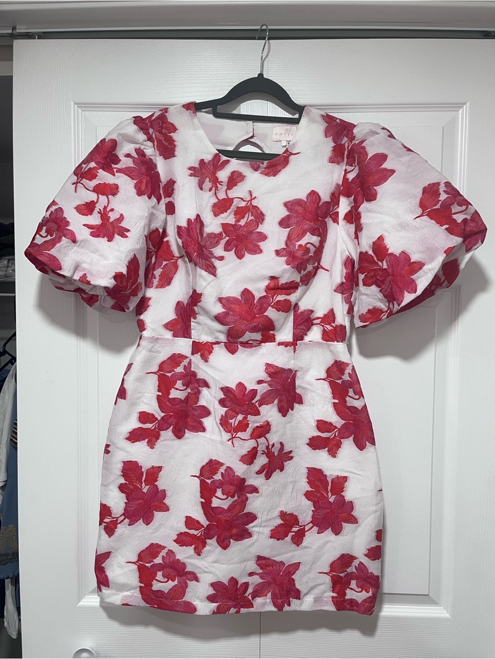entro White Mini Dress with Red Floral Embroidery